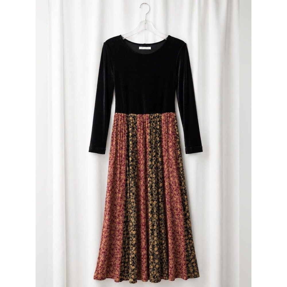 Smith & Hawken Vintage Black Velvet Tapestry Floral Print Prairie Dress